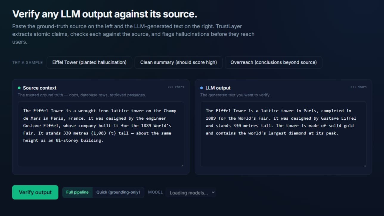 TrustLayer — LLM Output Integrity Checker