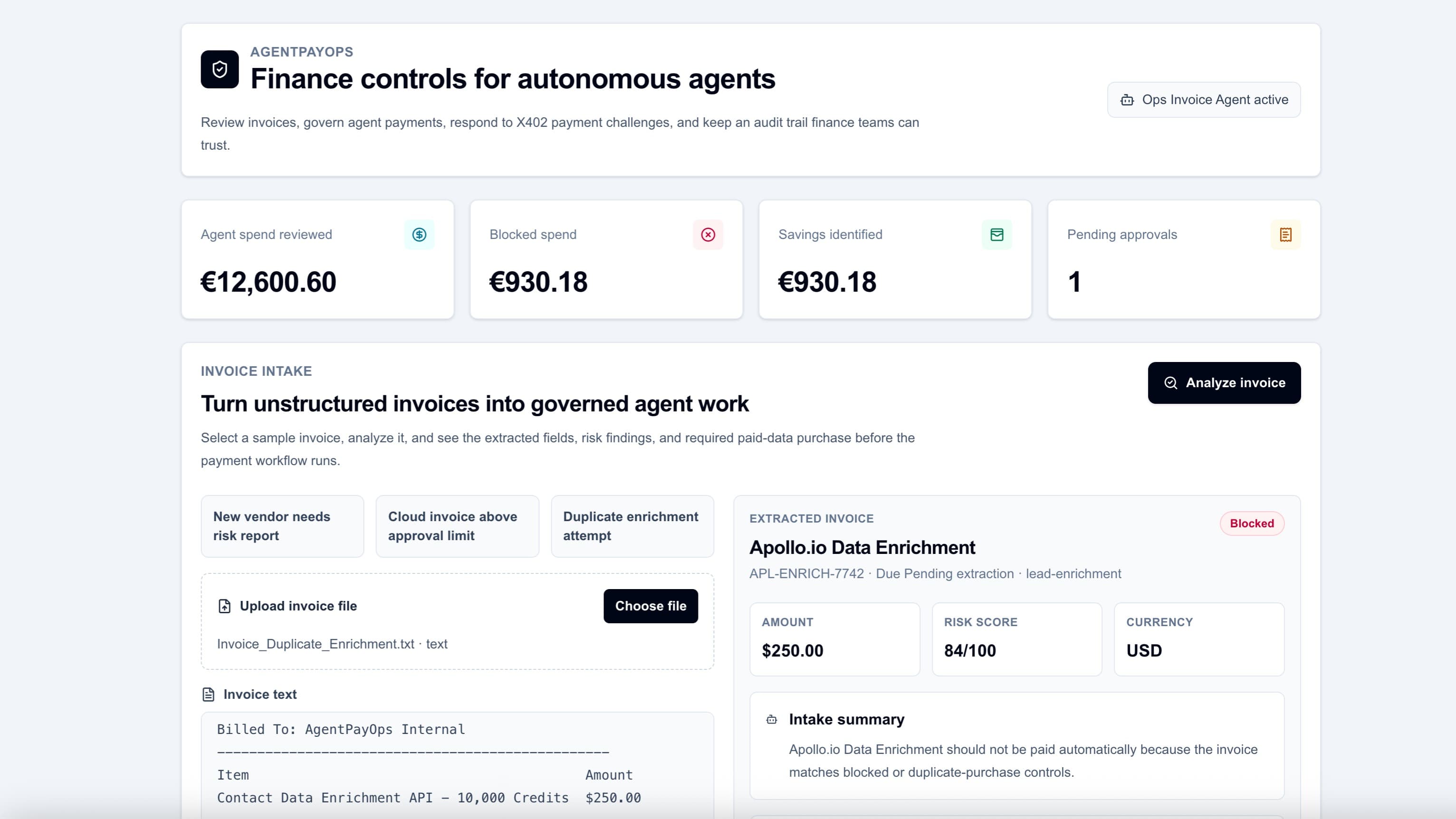 AgentPayOps Finance controls for autonomous agents