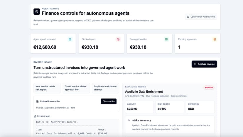 AgentPayOps Finance controls for autonomous agents