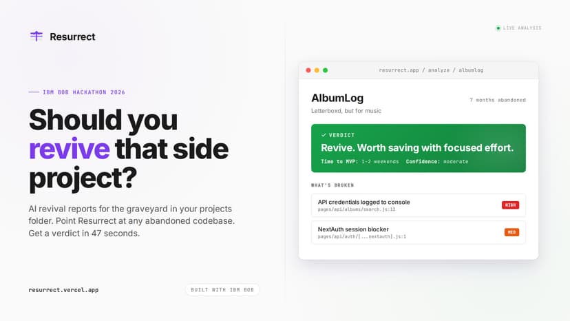 Resurrect: AI Revival Reports for Side Projects